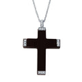 Closeout-Silver 925 Rhodium Plated CZ Black Wood Pendant Necklace - BGP00102 | Silver Palace Inc.