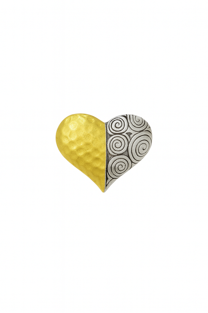 Clearance-Sterling Silver GP Matte Finish 2T Hammered Spiral Design Heart Pendant  - SPP00006GP