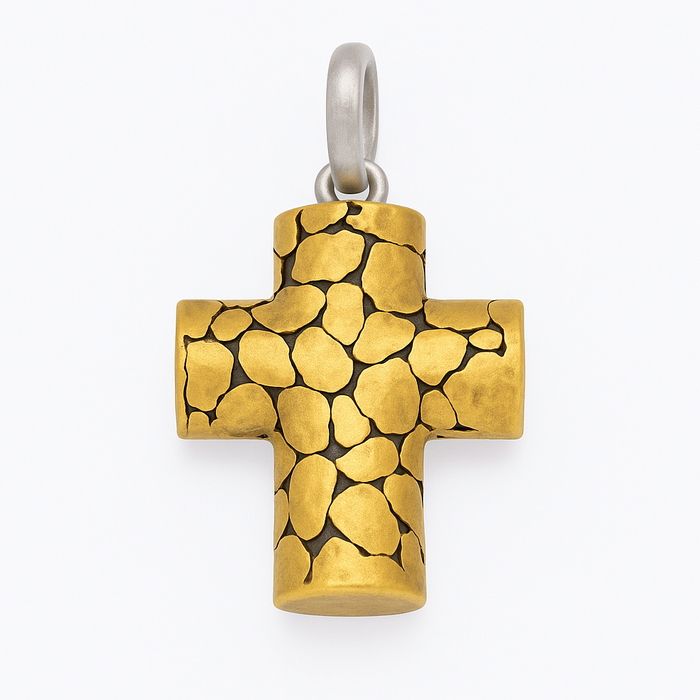 Clearance-Sterling Silver Matte Finish 2 Tone Double Sided Rock Cross -SPP00034