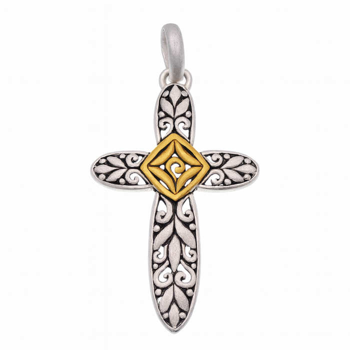 Clearance-Sterling Silver Matte Finish 2 Tone Filigree Cross -SPP00037