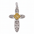 Clearance-Sterling Silver Matte Finish 2 Tone Filigree Cross -SPP00037