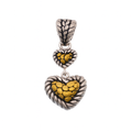 Clearance-Sterling Silver Matte Finish 2 Toned Dangling 2 Hearts Pendant - SPP00025