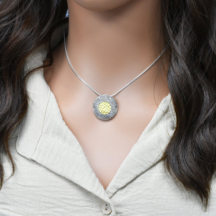 Clearance-Sterling Silver Matte Finish 2 Toned Spiral Disc Pendant - SPP00039