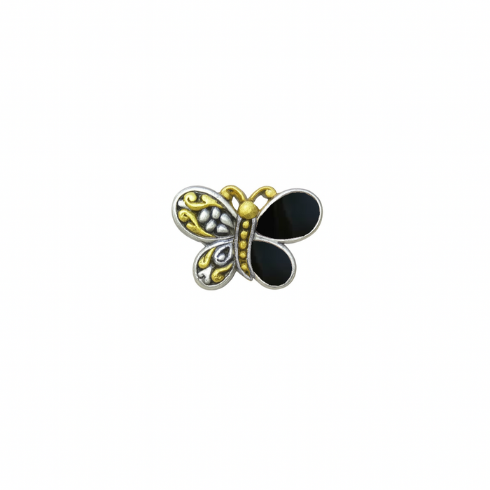 Clearance-Sterling Silver Matte Finish Filigree style BLK Onyx Butterfly Pendant  - SPP00005BLK