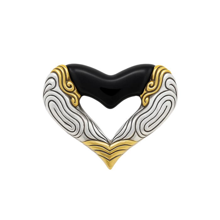 Clearance-Sterling Silver Matte Finish Three-Tone Open Heart Pendant - SPP00004