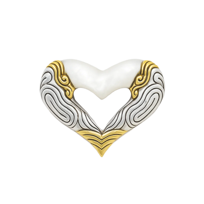Clearance-Sterling Silver Matte Finish Three-Tone Open Heart Pendant - SPP00004