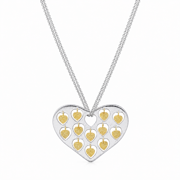 Clearance - Two-Tone 925 Sterling Silver Multi Cut Out Heart Pendant Necklace - STP00176