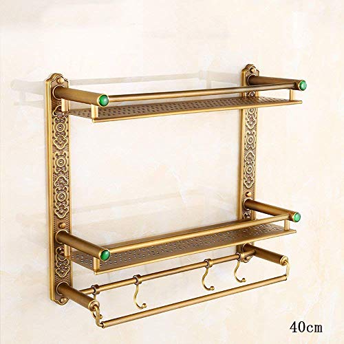 CWJ Bathroom Hardware Wall Hanging Pole Antique European Style Antique Widening Shelf Cosmetic Stand Retro Belt Hook Towel Rack