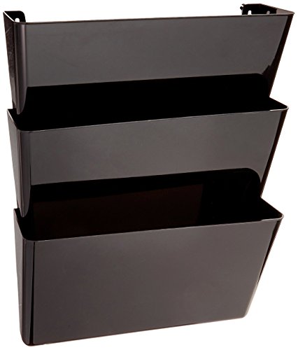 Deflecto 93604 Sustainable Office DocuPocket, Recycled Content, Wall File Organizer, Stackable, Letter Size, Black, Set of 3, 13"W x 7"H x 4"D