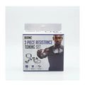 Enhanced Enhanced EDX 3 Piece Resistance Toning Set packaging showing band pieces and model using a resistance band