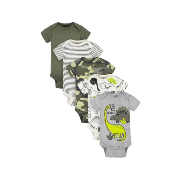 erber 5-Pack Baby Boys Dino Short Sleeve Onesies® Bodysuits 0-3M