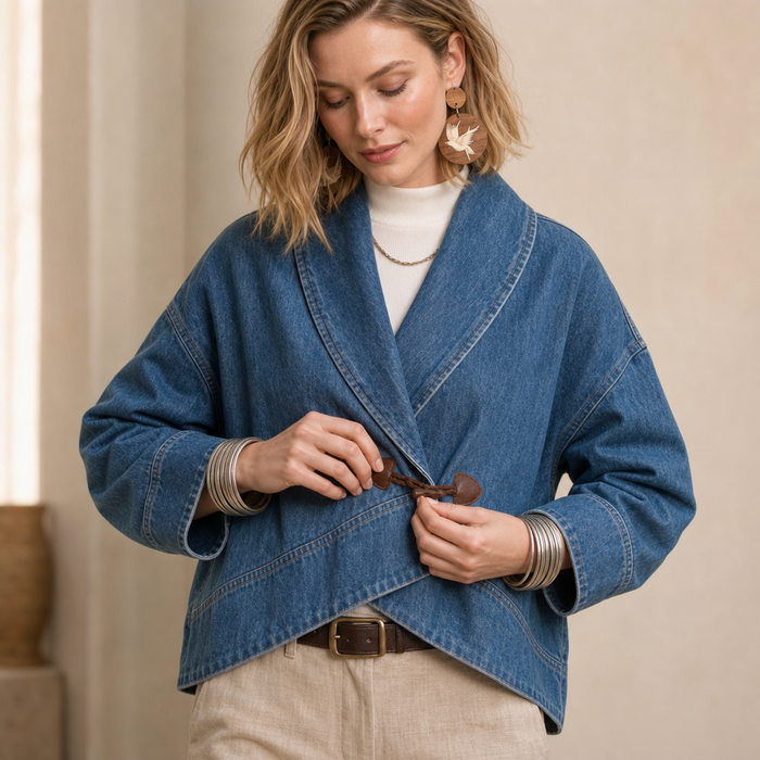 Everden – Toggle-Front Wrap Denim Jacket