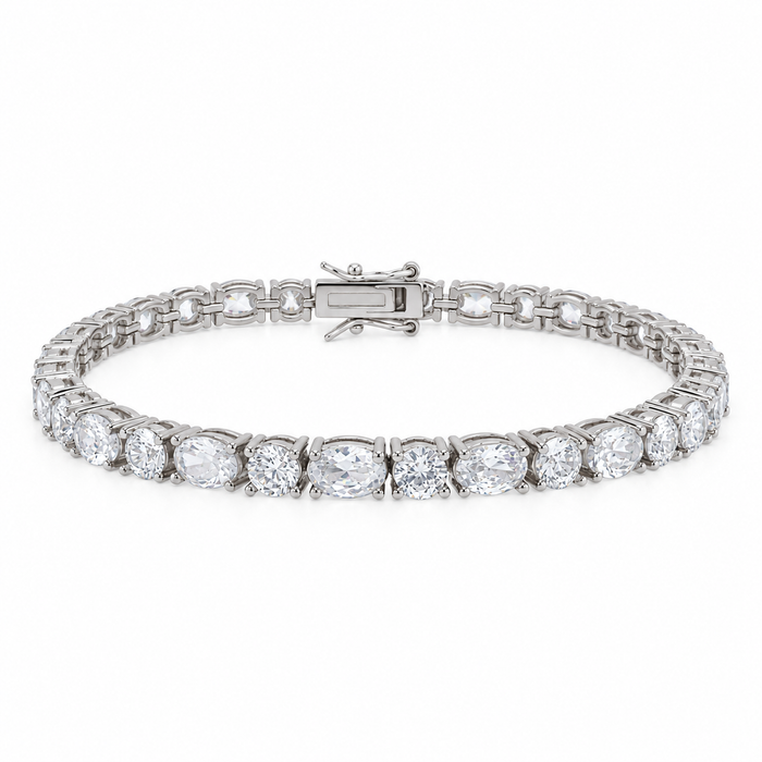 Final Price - Sterling Rhodium Plated Oval and Round CZ Tennis Bracelet- SPB00023