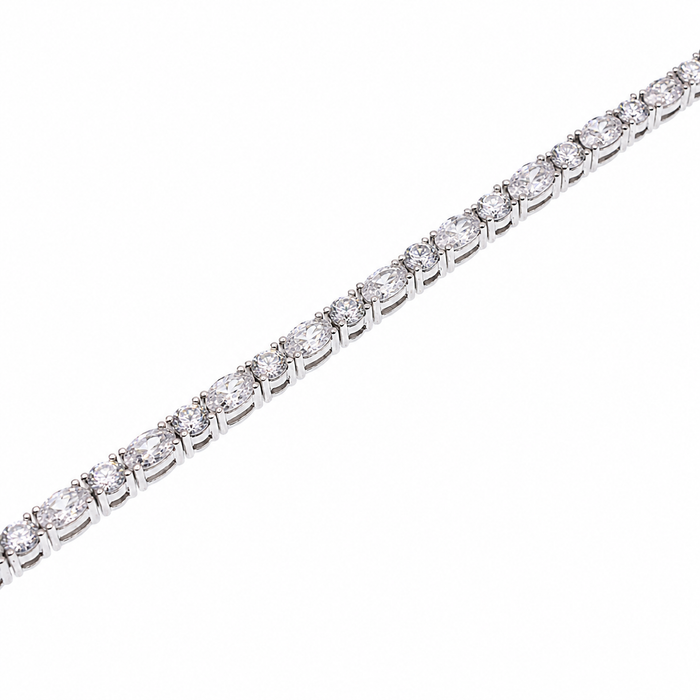 Final Price - Sterling Rhodium Plated Oval and Round CZ Tennis Bracelet- SPB00023