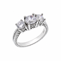 Final Price-Rhodium Plated 925 Sterling Silver Past, Present and Future CZ Bridal Engagement Ring - SPR00022