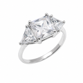 Final Price-Rhodium Plated 925 Sterling Silver Three Stone Princess Cut CZ Bridal Engagement Ring - SPR00023