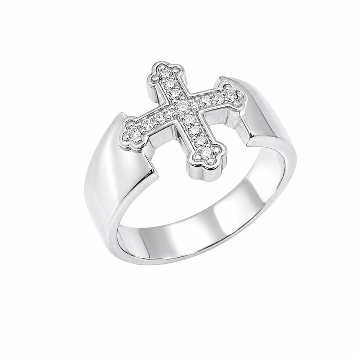 Final Price-Rhodium Plated 925 Sterling Silver Unisex CZ Cross Ring- SPR00027