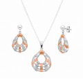 Final Price-Two Tone Plated 925 Sterling Silver Accented CZ Teardrop Pendant & Earring Jewelry Set- STS00201