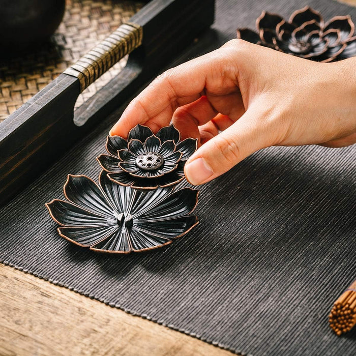 GARMOLY 2 Pack Incense Burner, Incense Holder for Sticks, Brass Lotus Incense Stick Holder