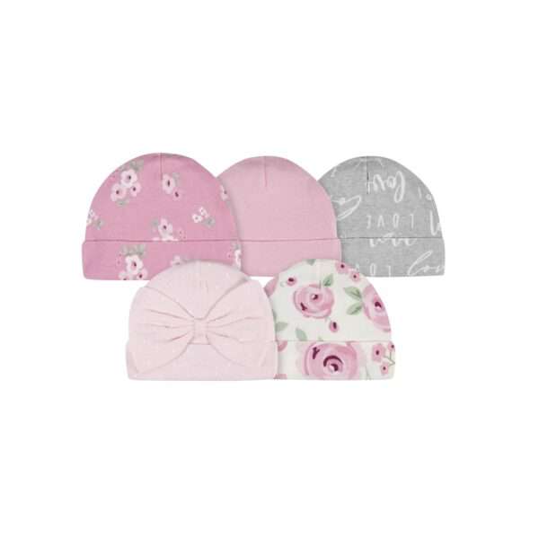 Gerber 5-Pack Baby Girls Floral Caps (0-6 months)