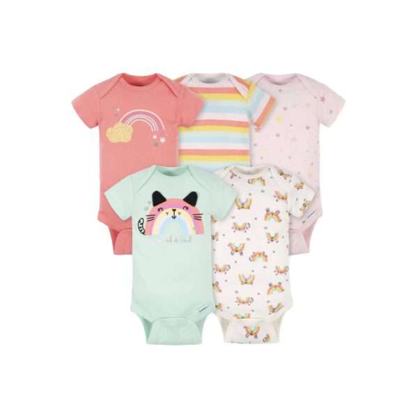 Gerber 5-Pack Baby Girls Rainbow Short Sleeve Onesies® Bodysuits (0-3 months)