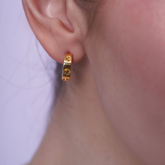 Gold Plated 925 Sterling Diamond Cut Screw Detail Stud Earrings - TGE00036GP