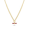 Gold Plated 925 Sterling Silver Curb Rolo Adjustable Enamel Red Bar Necklace - ITN00168-GP