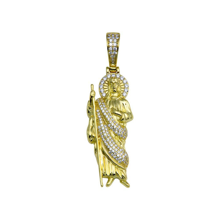 Silver 925 Gold Plated CZ  St Jude Hip Hop Pendant - SLP00279GP | Silver Palace Inc.