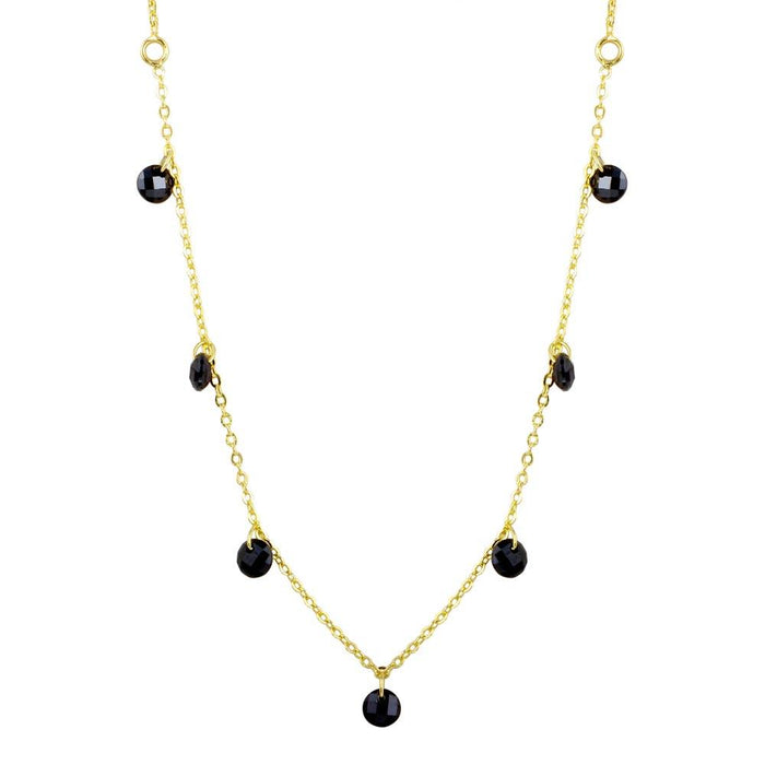 Silver 925 Gold Plated Dangling Black CZ Chain Necklace - ECN00050GP | Silver Palace Inc.
