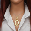 Gold Plated 925 Sterling Silver Italian Large Oval Dangle Necklace - ITN00005