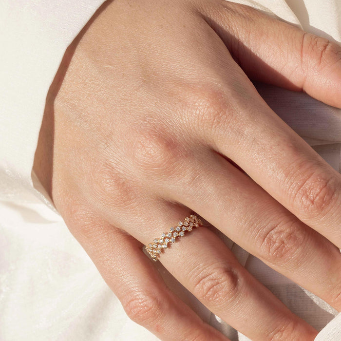 Gold Plated 925 Sterling Silver Moissanite or CZ Double Stackable Gold Plated Ring - MGMR00079GP
