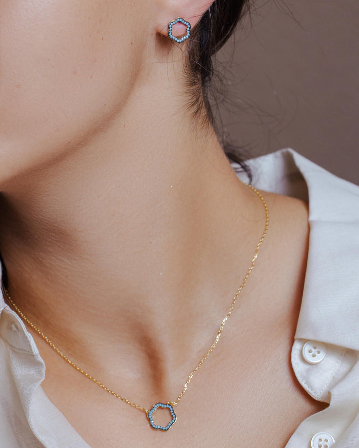 Silver 925 Gold Plated Open Clover Necklace with Turquoise Beads - BGS00517 | Silver Palace Inc.