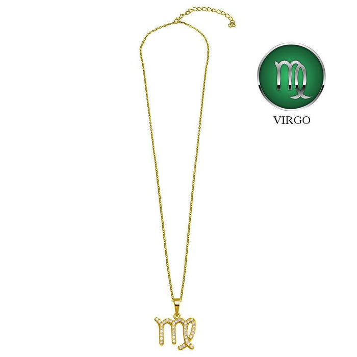 Gold Plated 925 Sterling Silver Virgo CZ Zodiac Sign Necklace - BGP01331GP