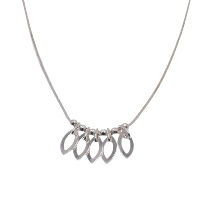 High Polish 925 Sterling Silver Dainty Multi Almond Shaped Dangle Small Bead Necklace - SPN00009-SM