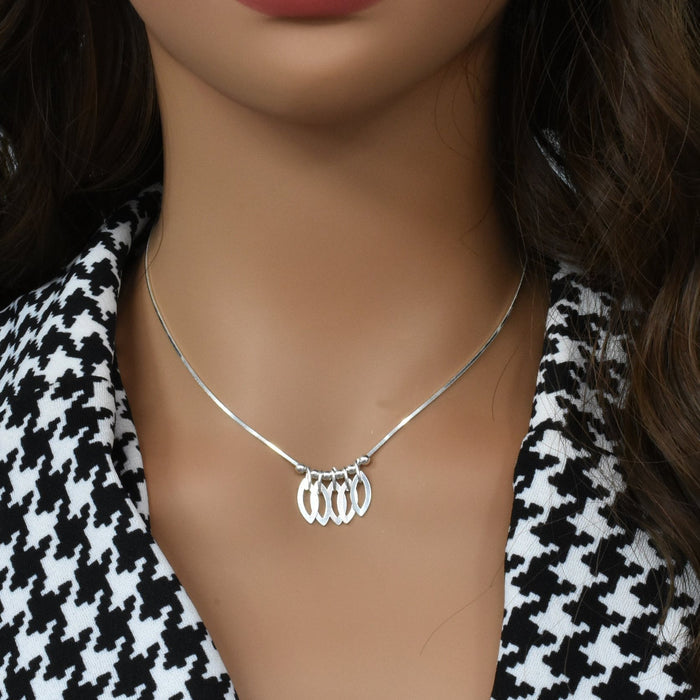 High Polish 925 Sterling Silver Dainty Multi Almond Shaped Dangle Small Bead Necklace - SPN00009-SM