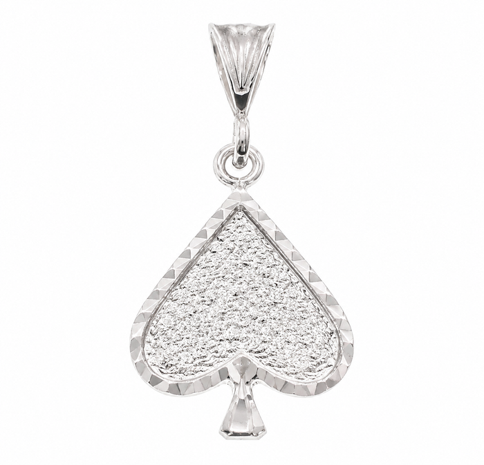 High Polish 925 Sterling Silver Diamond Cut Crinkle Spade Charm- CHARM00109