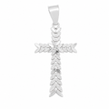 High Polish 925 Sterling Silver Diamond-Cut Leaf Design Cross Pendant- CHARM00188