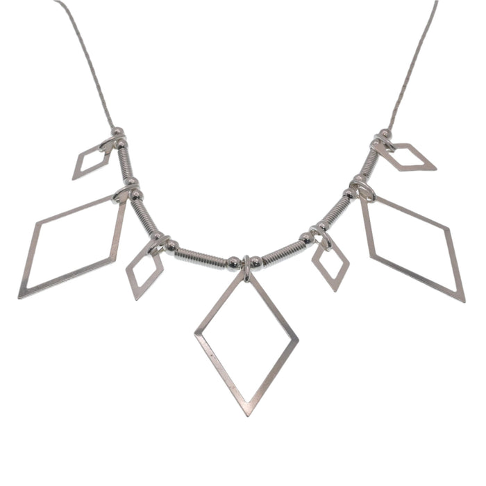 High Polish 925 Sterling Silver Multi Diamond and Tube Necklace - SPN00023