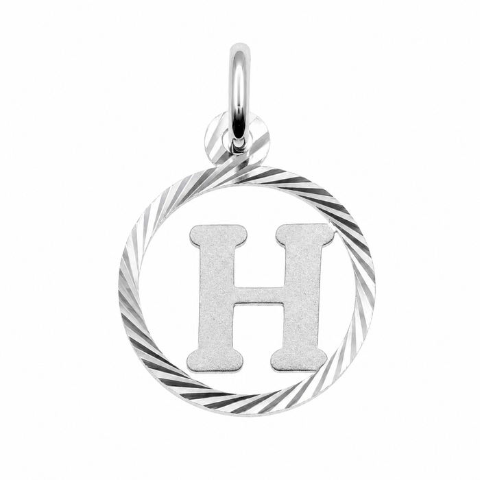 High polished 925 Silver Diamond Cut Circle Initial Charm Pendant-SPP00098