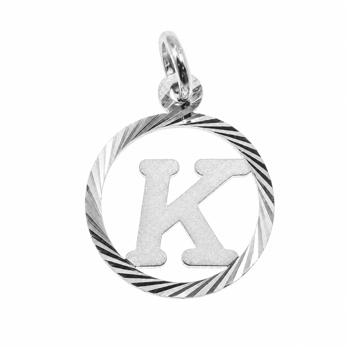 High polished 925 Silver Diamond Cut Circle Initial Charm Pendant-SPP00098