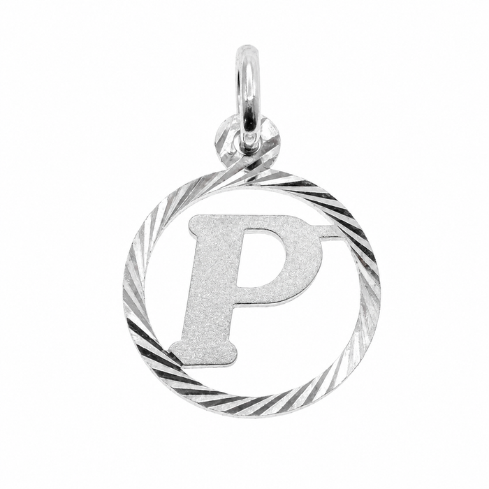 High polished 925 Silver Diamond Cut Circle Initial Charm Pendant-SPP00098