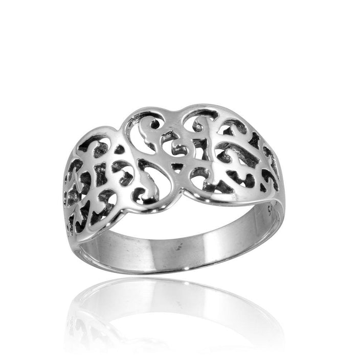 Silver 925 High Polished Fancy Design Ring - CR00812 | Silver Palace Inc.