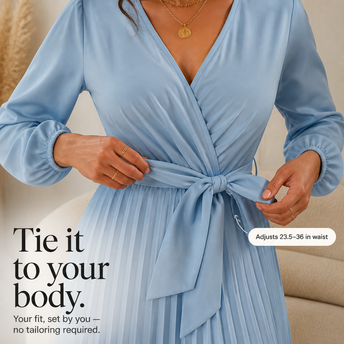 Lunavia – Pleated Wrap-Neck High-Waisted Maxi Dress