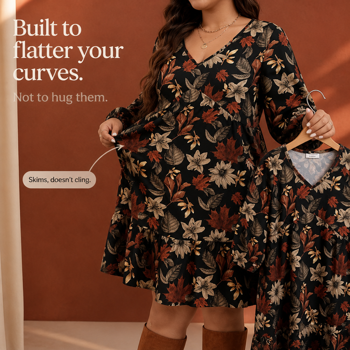 Maple Muse – Botanical Print Midi Dress
