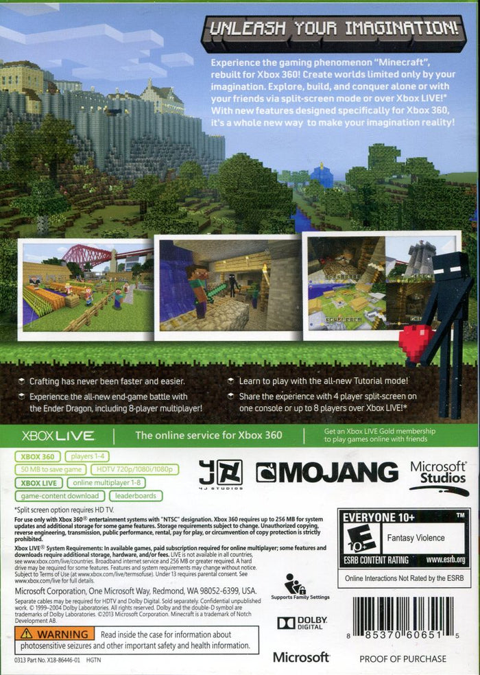 Minecraft Xbox 360 - Video Game - Used - CaveGamers - Image 2