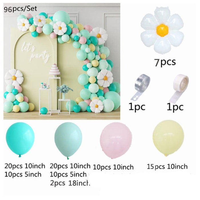 Mocsicka Balloon Arch Daisy Macaroni Blue Balloons Set Party Decoration