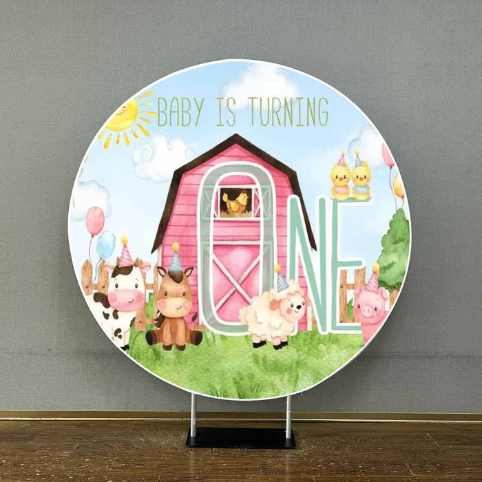 Mocsicka Farm Theme Red Barn and Little Animals Round Cover-Mocsicka Party