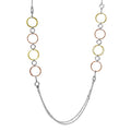 Silver 925 Multi Plated Multi Open Ring Long Necklace - ARN00037TRI | Silver Palace Inc.