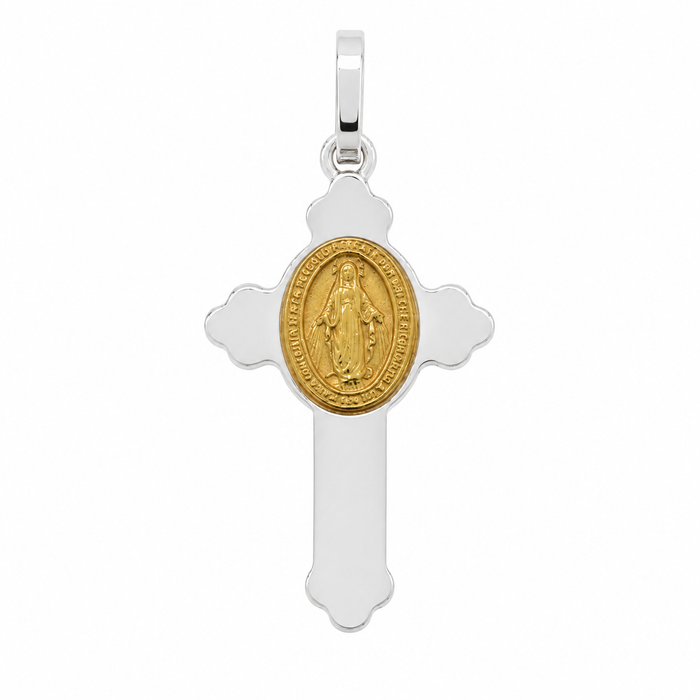 Multi Plated 925 Sterling Silver Virgin Mary Medallion Cross Pendant  - ARP00035