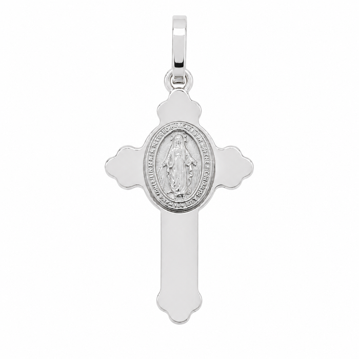 Multi Plated 925 Sterling Silver Virgin Mary Medallion Cross Pendant  - ARP00035